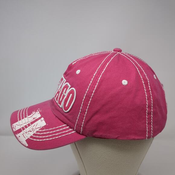 Chicago Strapback Baseball Cap Pink One Size Adjustable Embroidered Cotton - Picture 3 of 9